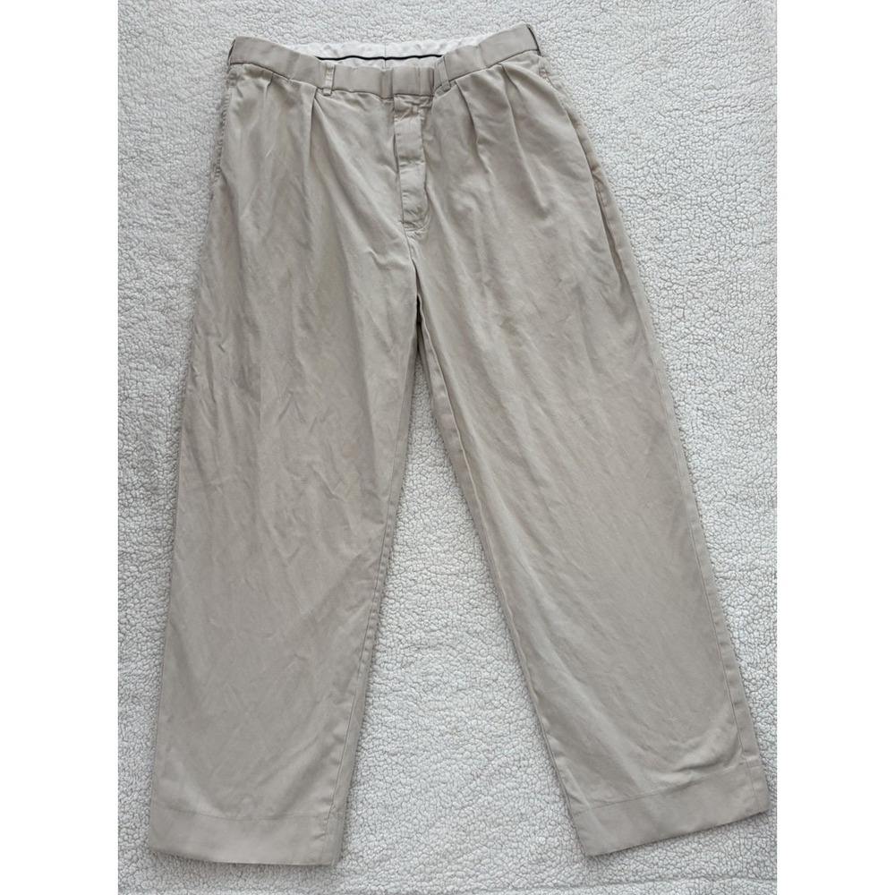 Mens Polo Ralph Lauren Khaki Pants 36x32 Pleated Golf Chinos Silk Cotton Linen